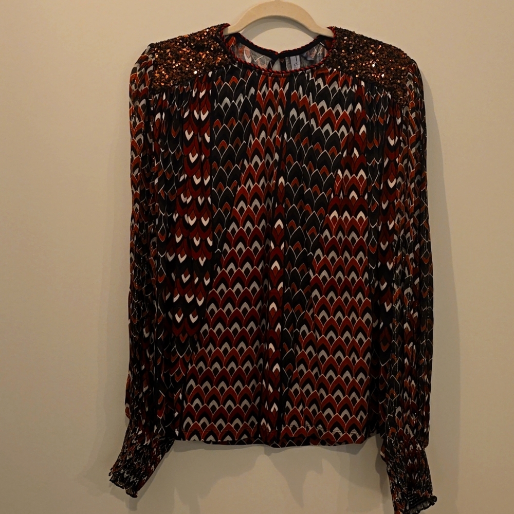 Anthropologie Blank London NWT Red and Black Patterned Blouse